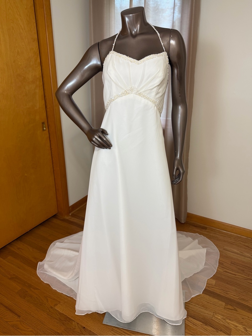 Ivory Halter-Style Bridal Gown with Beaded Trim